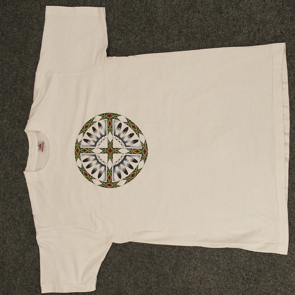 Vintage Native Indigenous Tee 80's Single Stitch Thin White USA Made T Shirt Lg